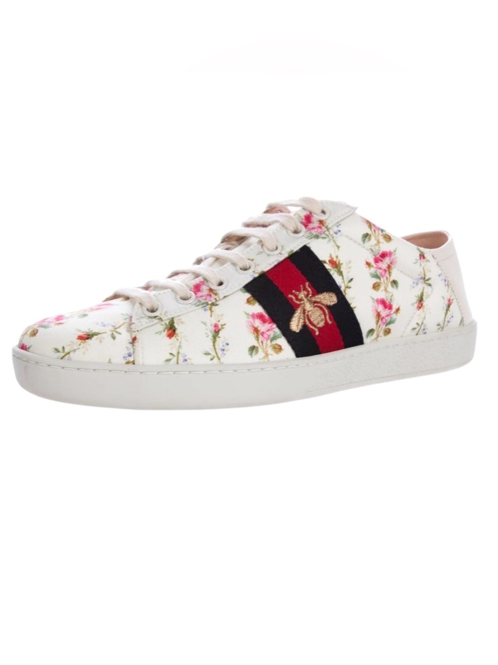 Authentic Gucci Ace floral and bee print leather low-top sneakers Sz 36
